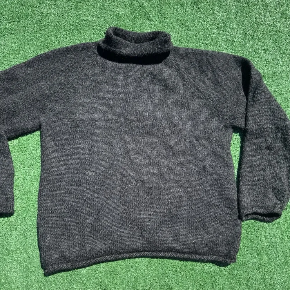 J.Crew Black Wool Sweater Turtleneck Mens Large 100% Wool